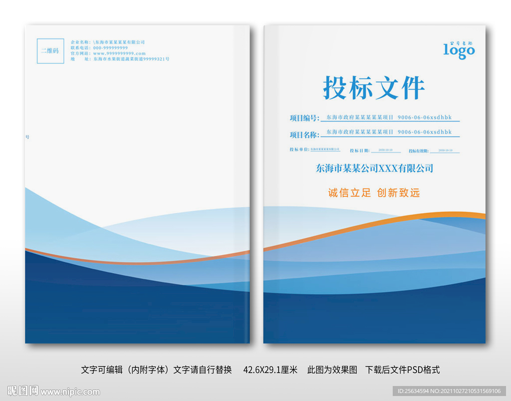 蓝色公司投标书封面书皮设计模板