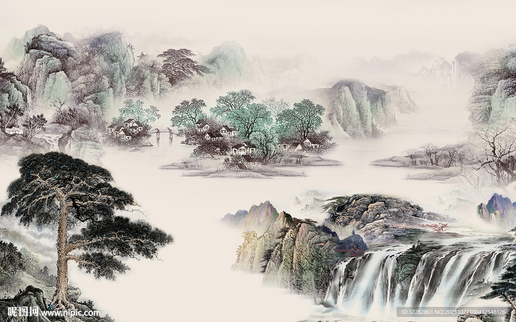 新中式意境背景山水 TIF分层