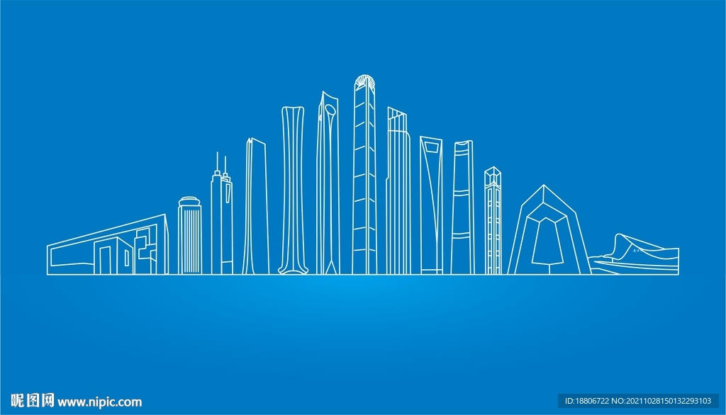 中国建筑地标组合线稿