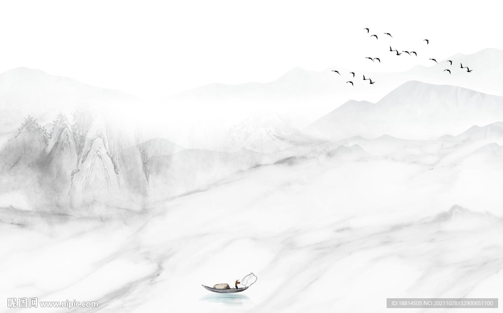 爵士白简约新中式山水背景墙