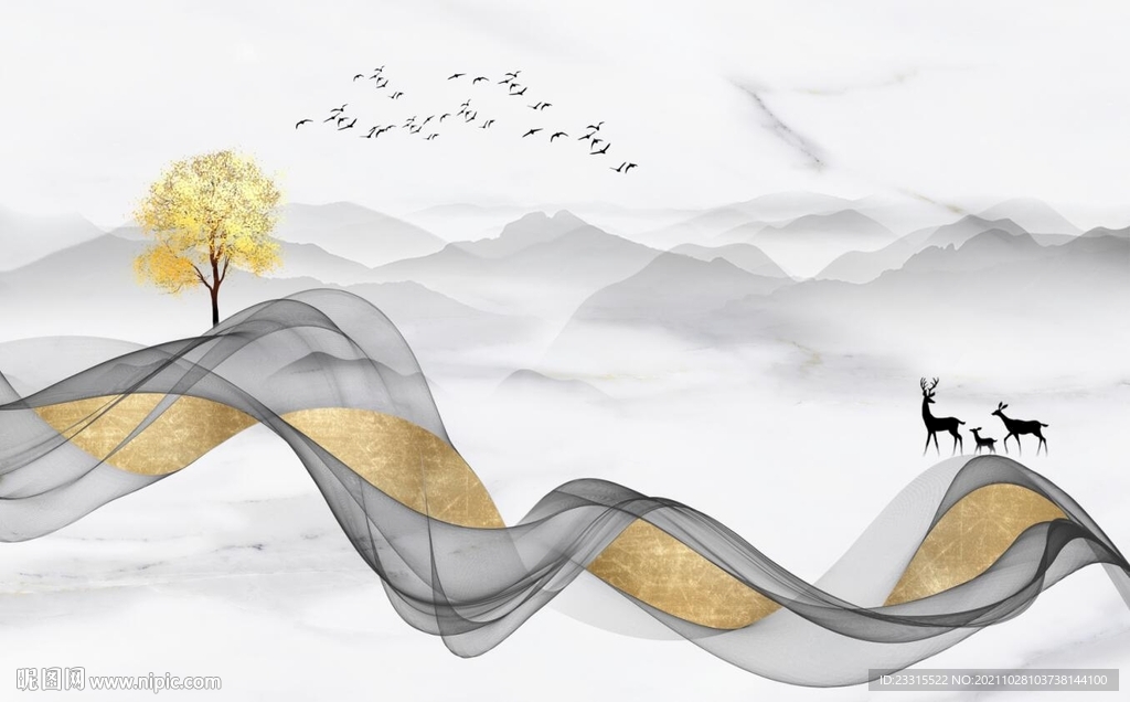 简约轻奢新中式山水背景墙