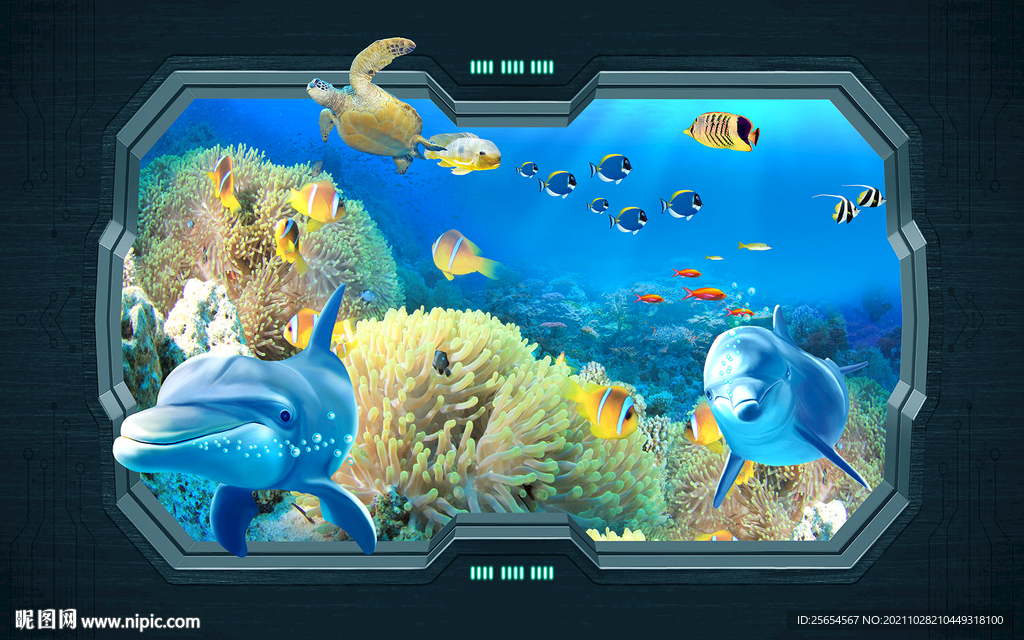 海底世界海豚情深电视背景墙