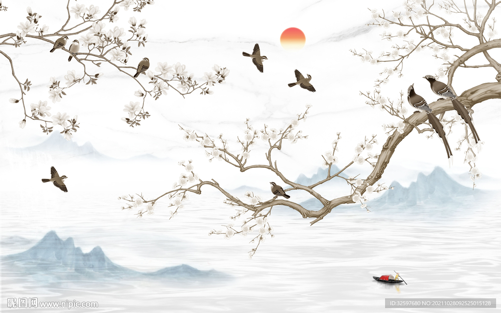 新中式山水背景