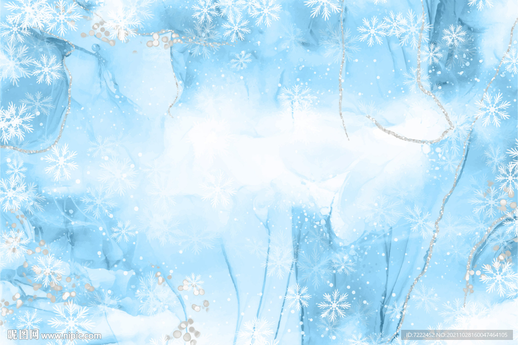 幽蓝雪花水彩画