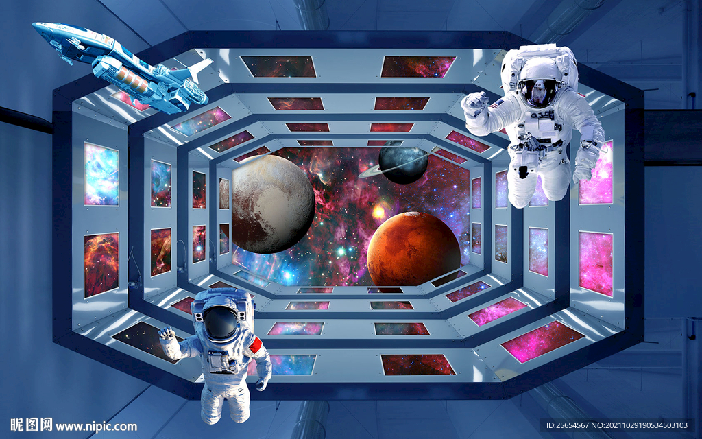 宇宙儿童房背景墙壁画