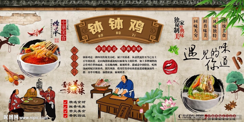 钵钵鸡背景墙