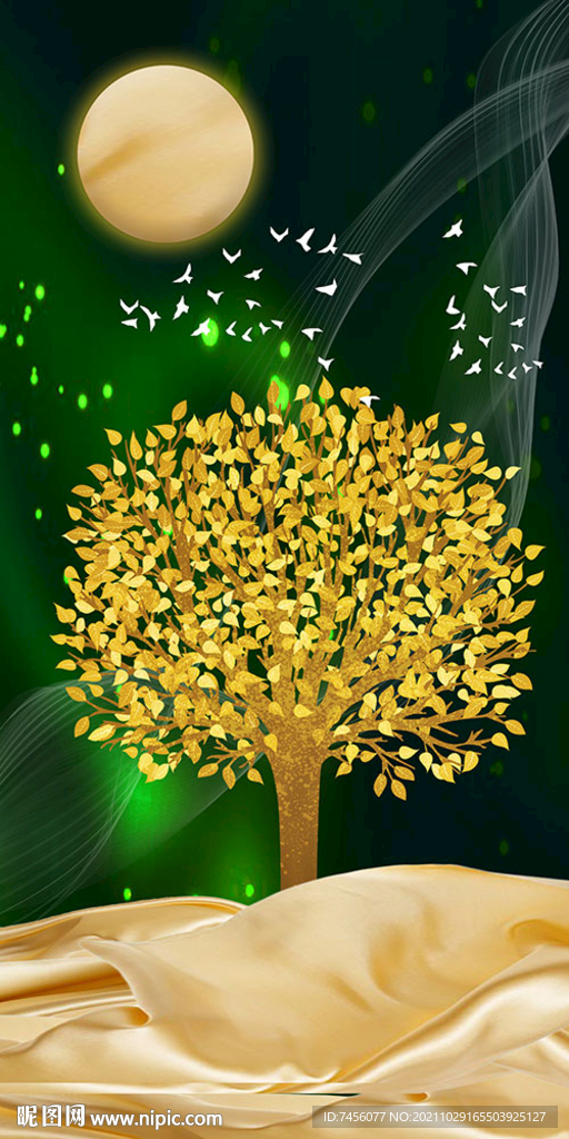 金色发财树立体玄关过道