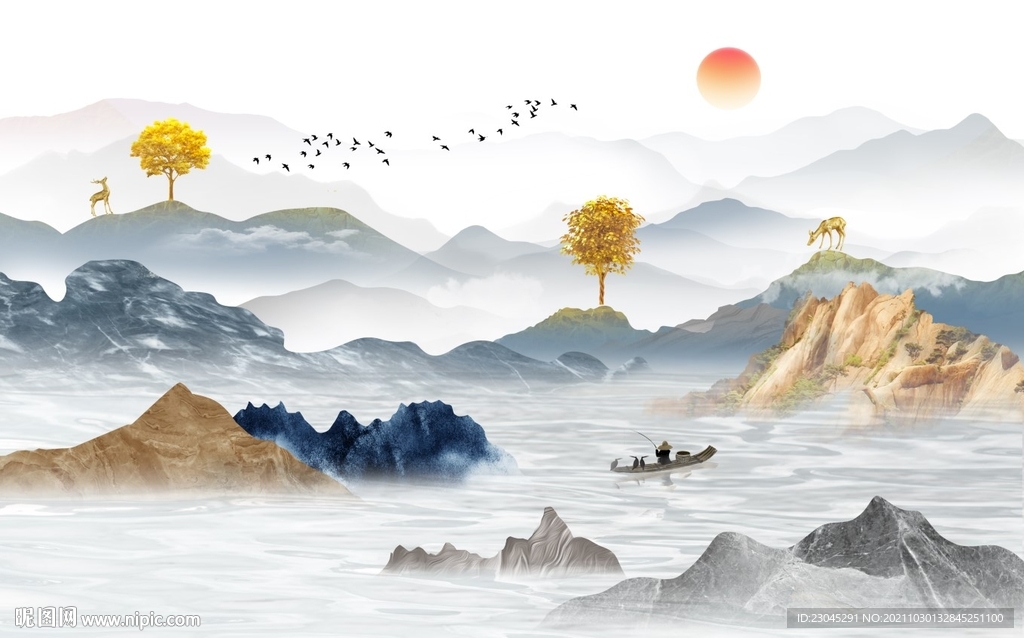 新中式山水背景墙