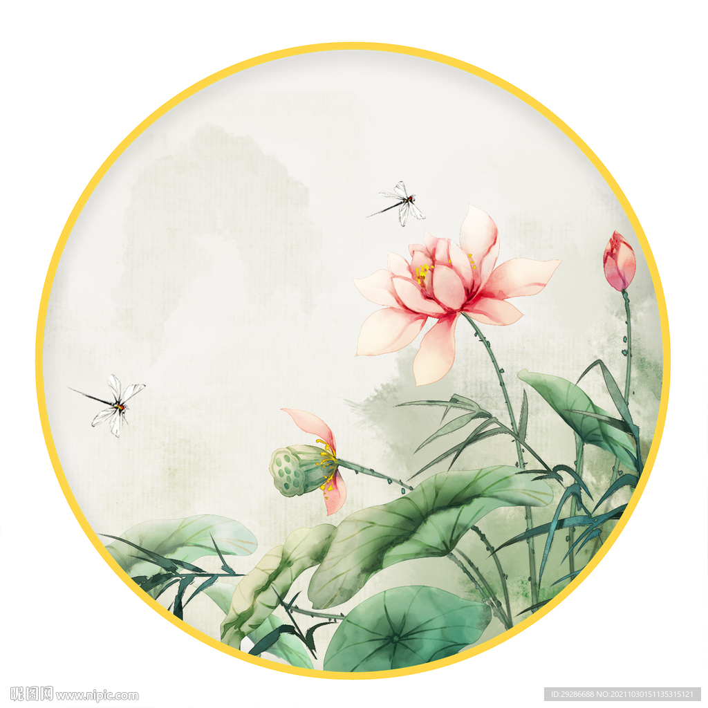 圆形画 荷花