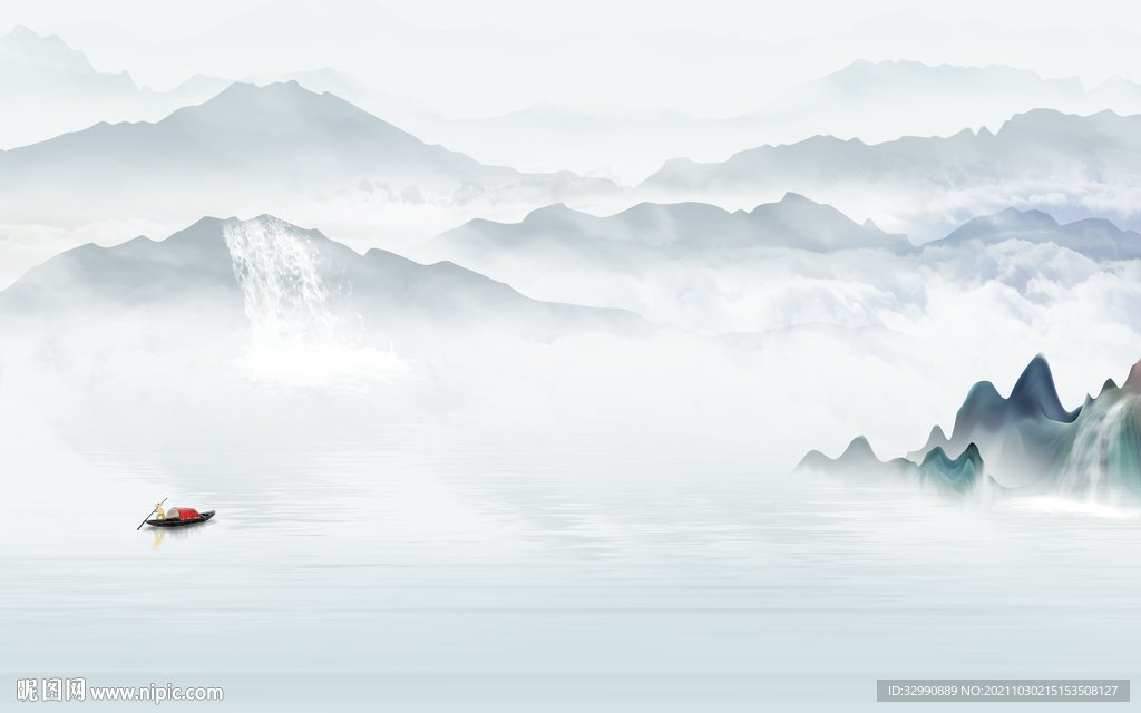 中式山水客厅墙画 TIF分层