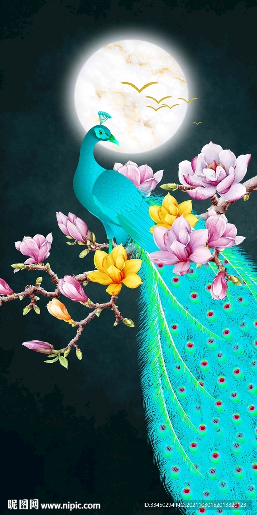 孔雀玄关装饰画