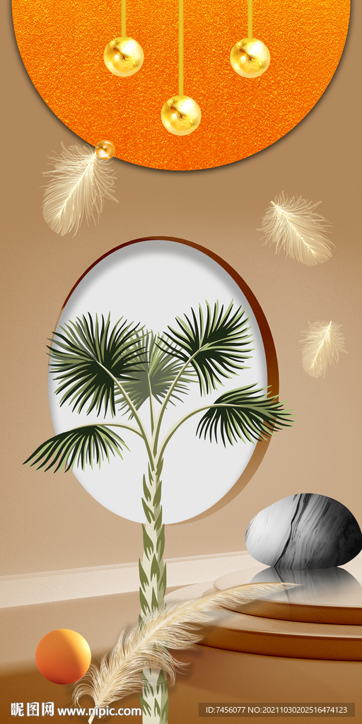 轻奢芭蕉树羽毛玄关过大装饰画