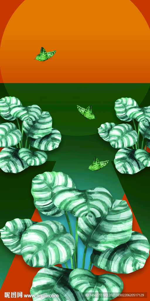 绿色植物蝴蝶玄关过道装饰画