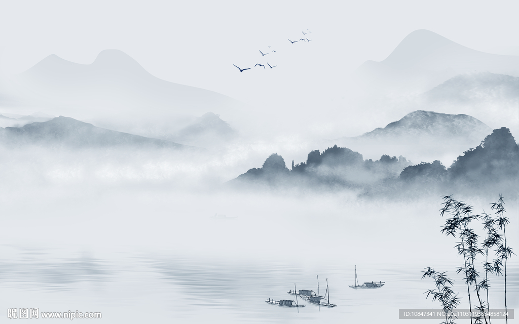 中式 山水背景画 TIF分层图