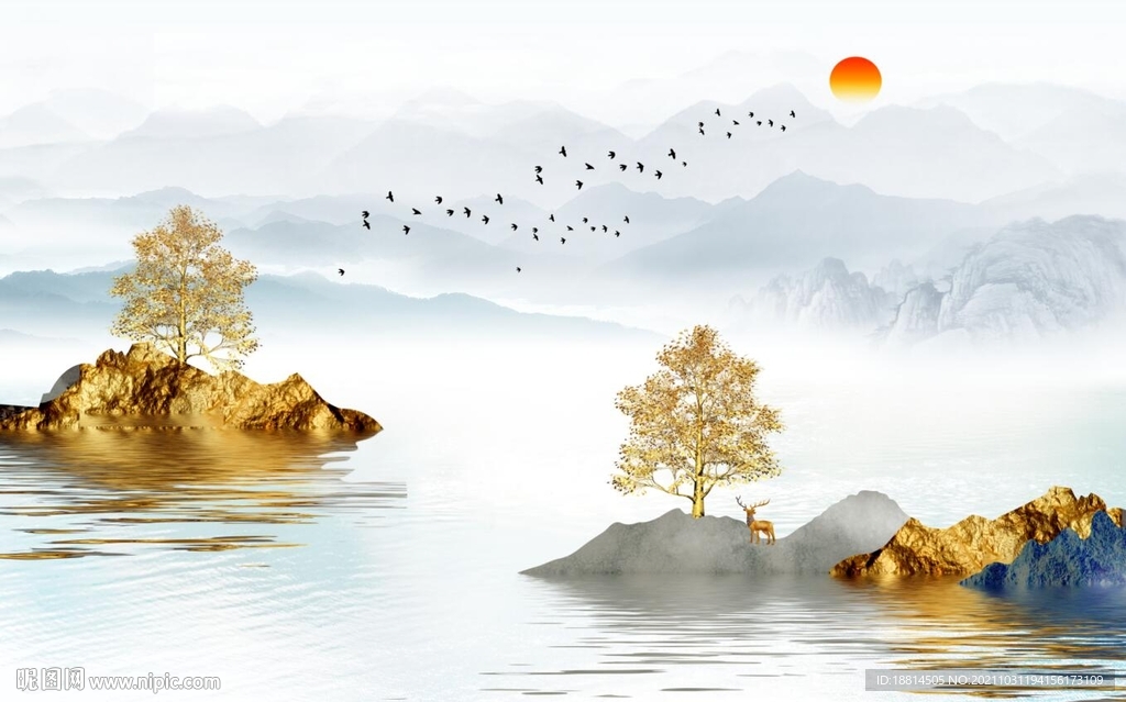 新中式山水背景墙