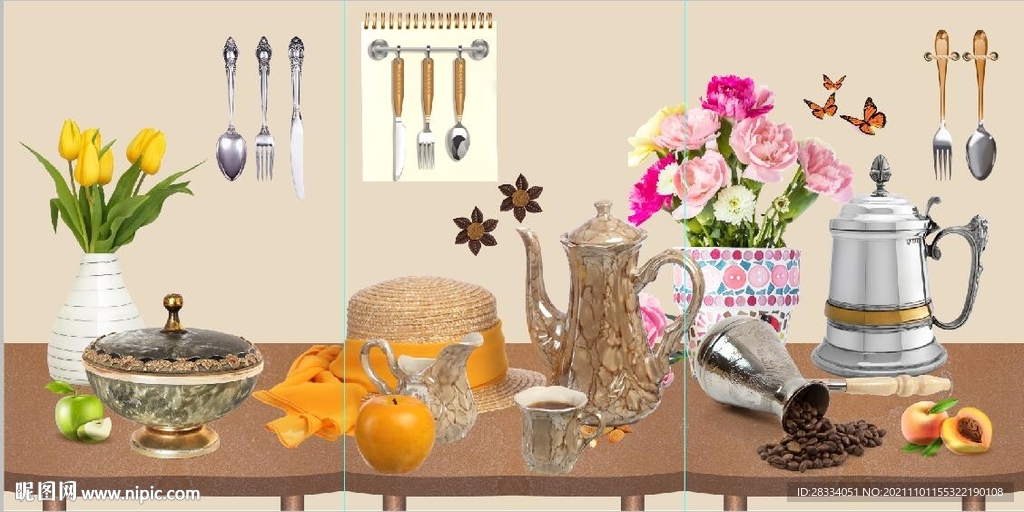 花瓶茶壶餐具餐厅装饰画