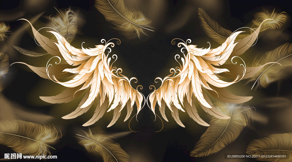 金色羽毛翅膀背景墙