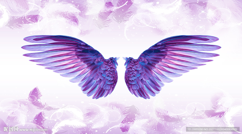 紫色羽毛网红翅膀背景墙