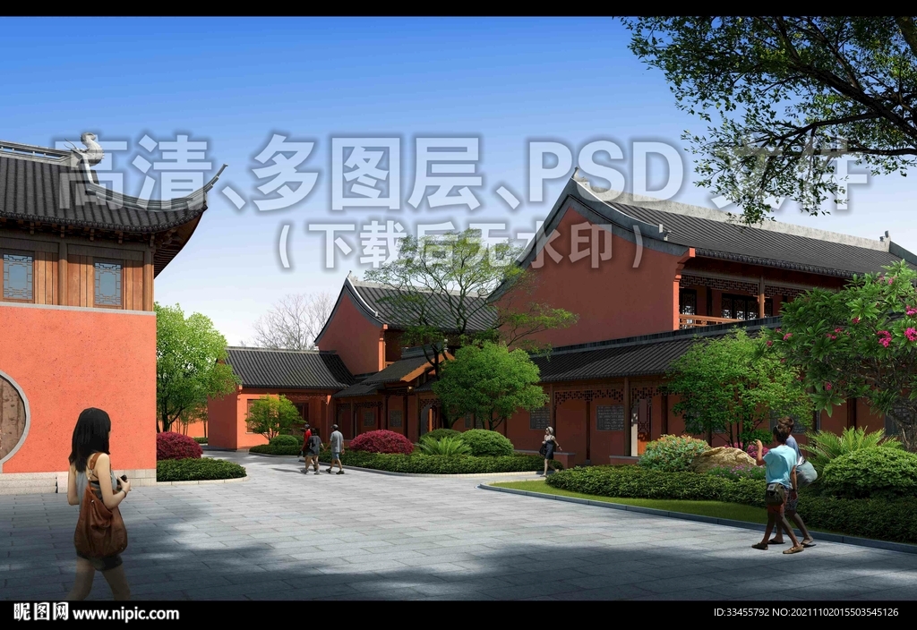 红墙寺庙绿化