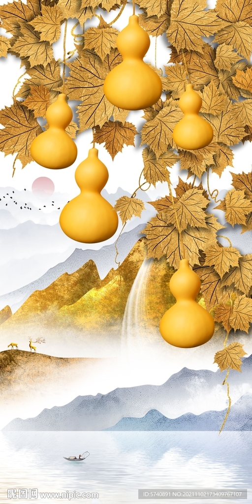 五福临门玄关画