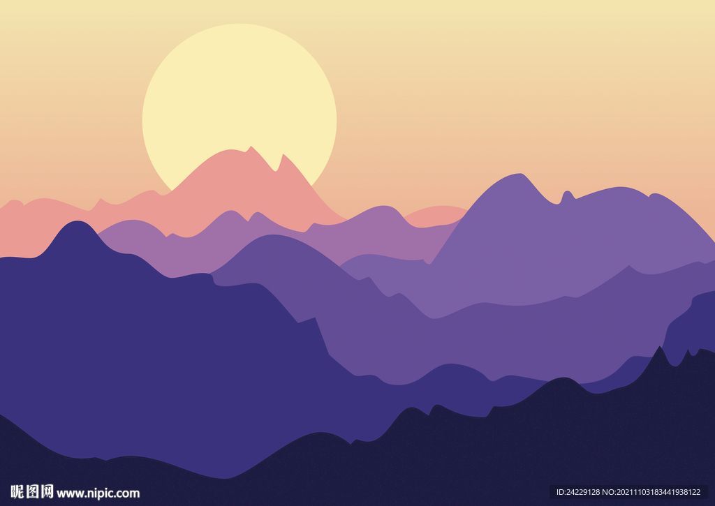 风景插画 山水背景墙