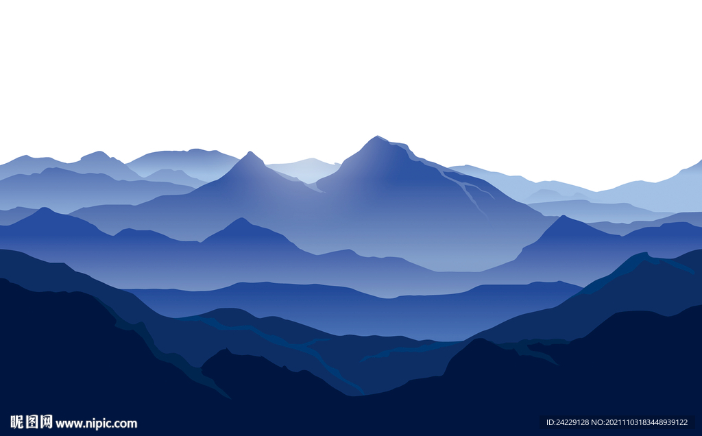 风景插画 蓝色山水图