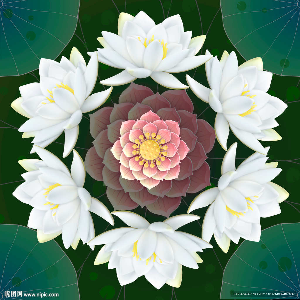 唯美荷花天顶壁画装鉓画