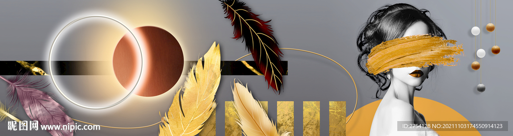 装饰画 美女 羽毛