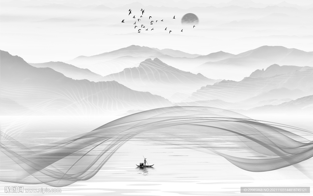 线条中式灰色山水 TIF文件