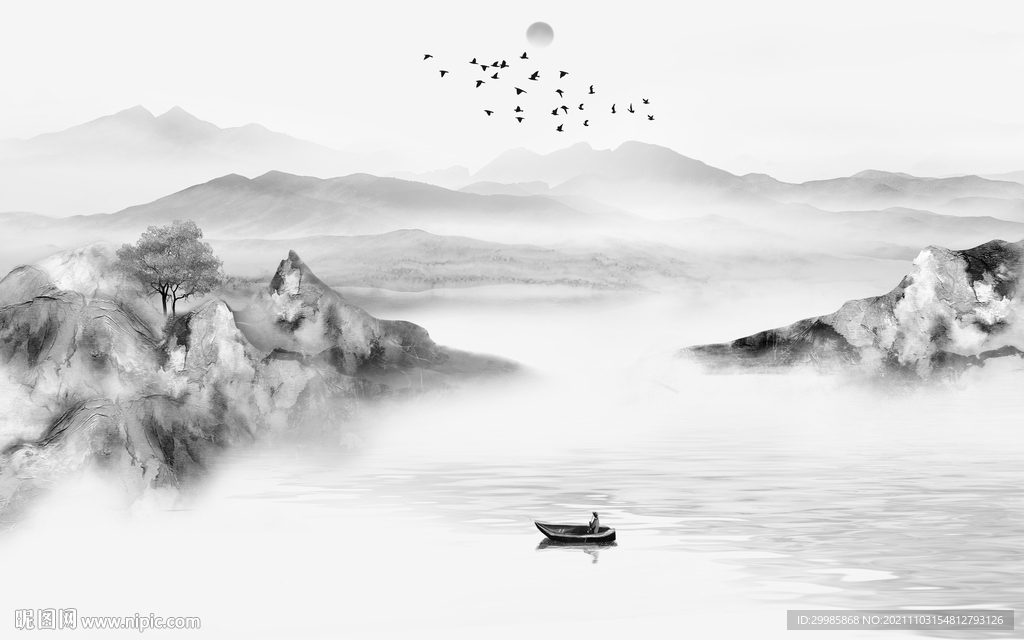 高清 中式灰色山水 TIF文件