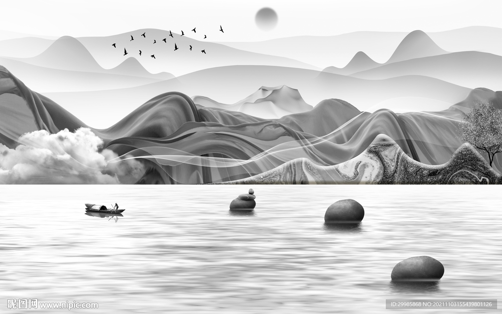 高档灰色大气山水 TIF文件