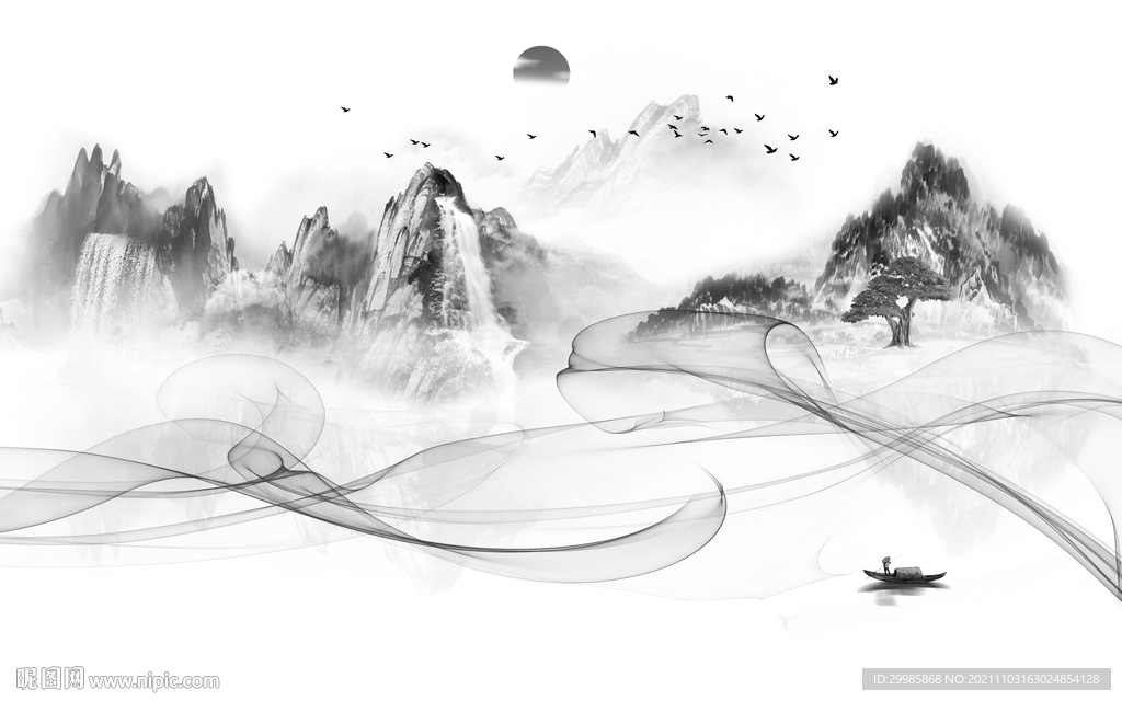 人气 灰色山水 TIF文件分层