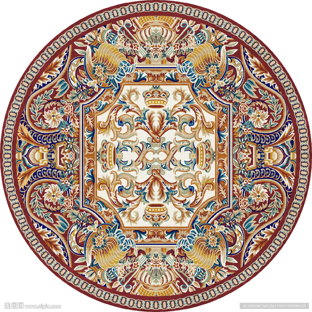 欧式波斯红圆形地毯