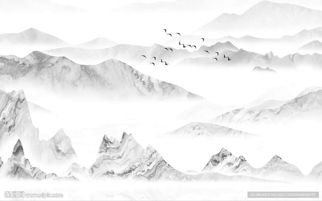 雅士白新中式山水背景墙