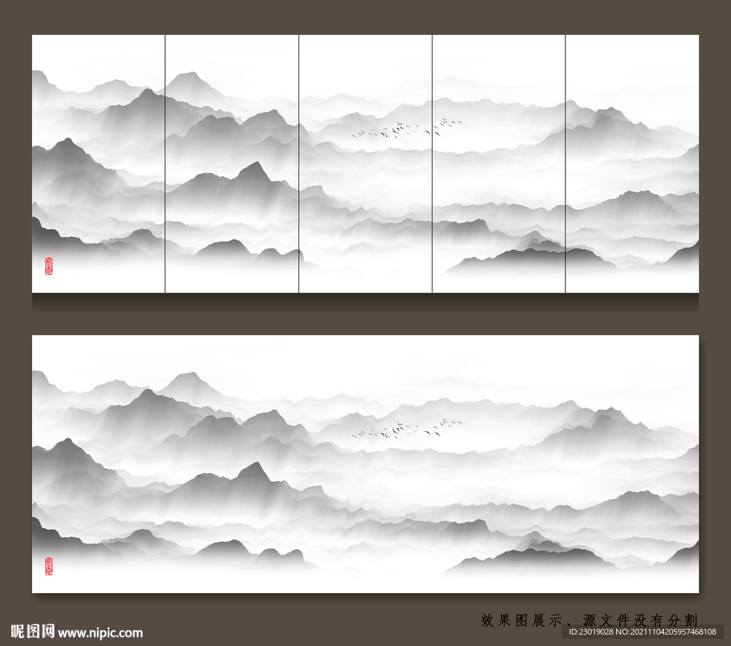 中式抽象线条山水画