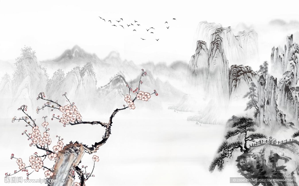 新中式水墨山水背景墙