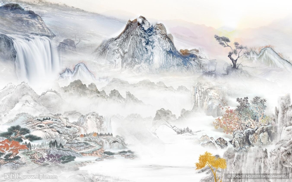 新中式山水背景墙