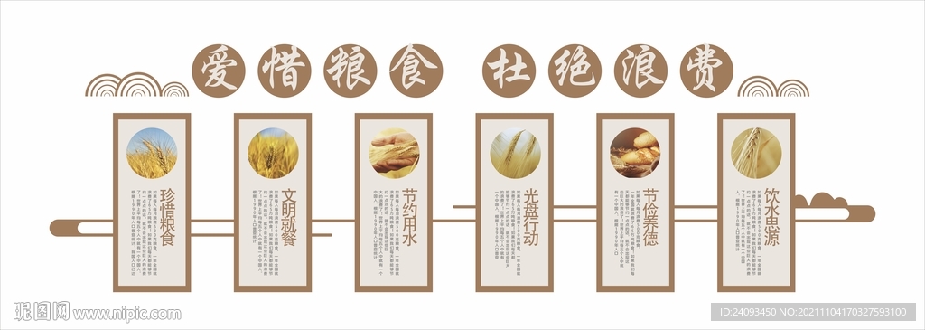 珍惜粮食拒绝浪费勤俭节约文化墙