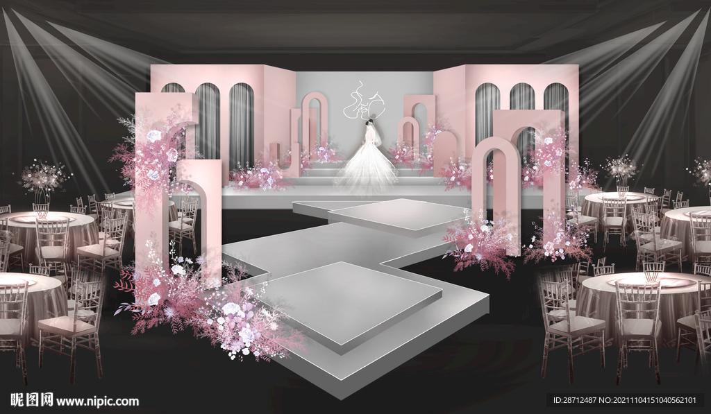 粉色婚礼仪式区效果图