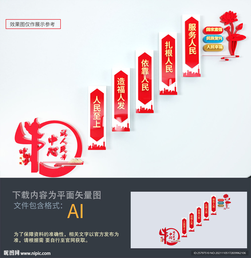 以人民为中心楼梯文化墙