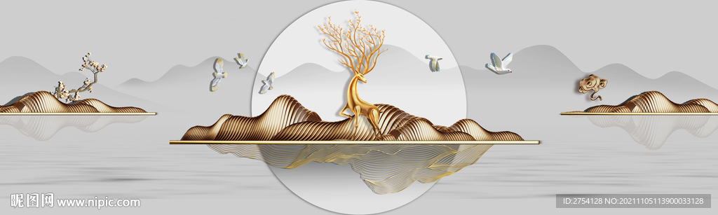 装饰画 晶瓷画 麋鹿