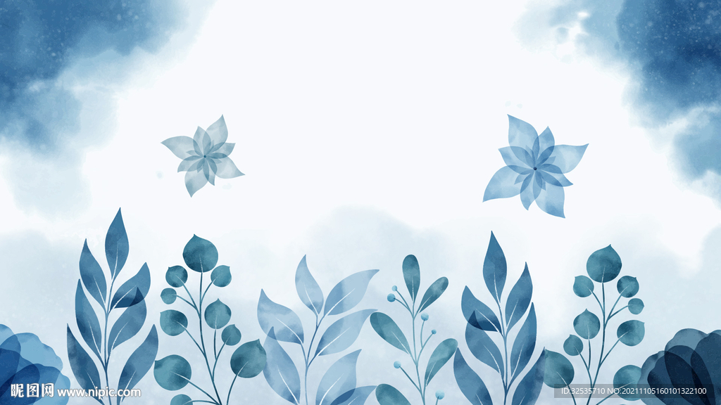 冬季绿植水彩背景