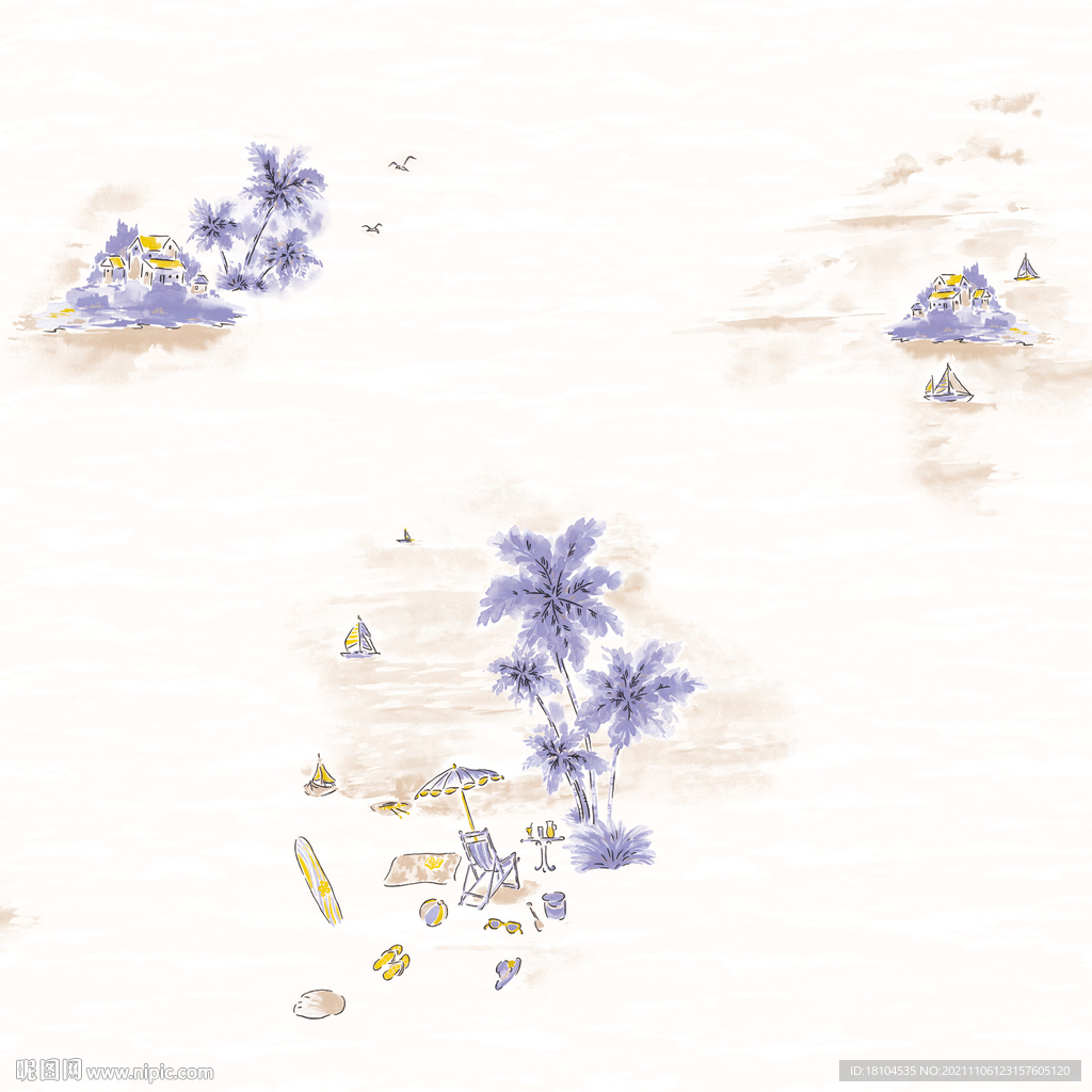 手绘清新海景图