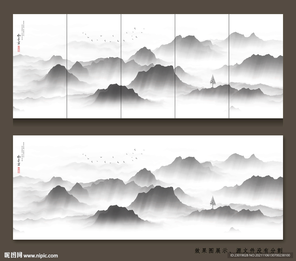 新中式线条山水背景墙