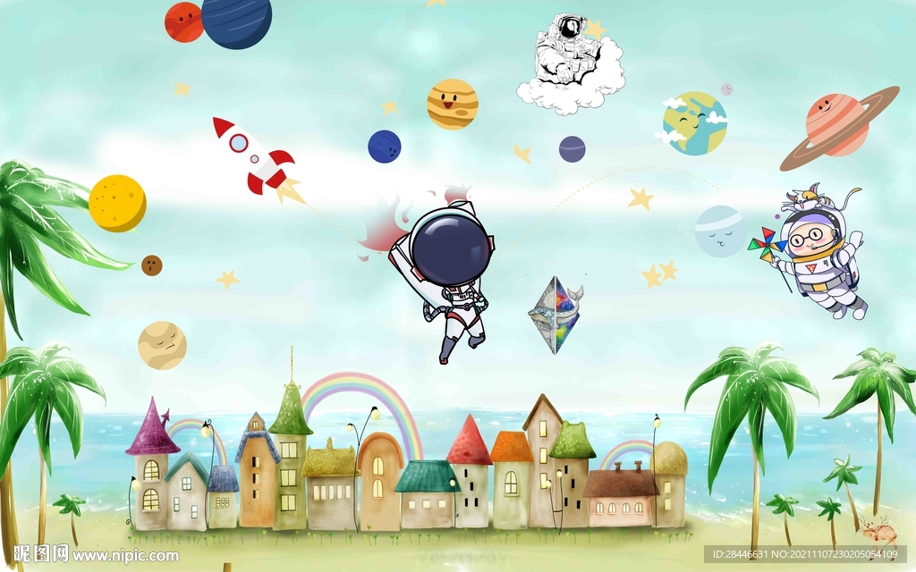 儿童背景墙壁纸壁画壁布