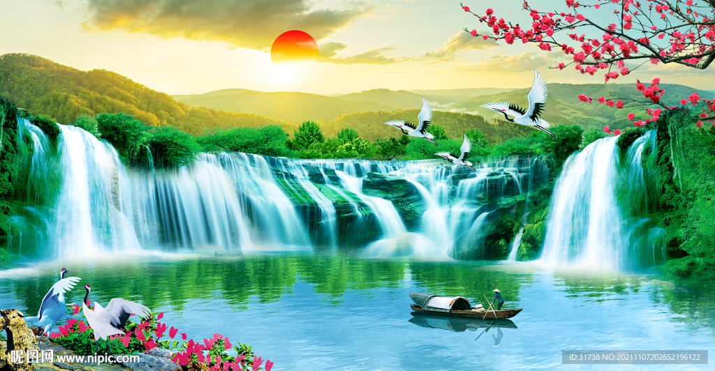 旭日东升山水画