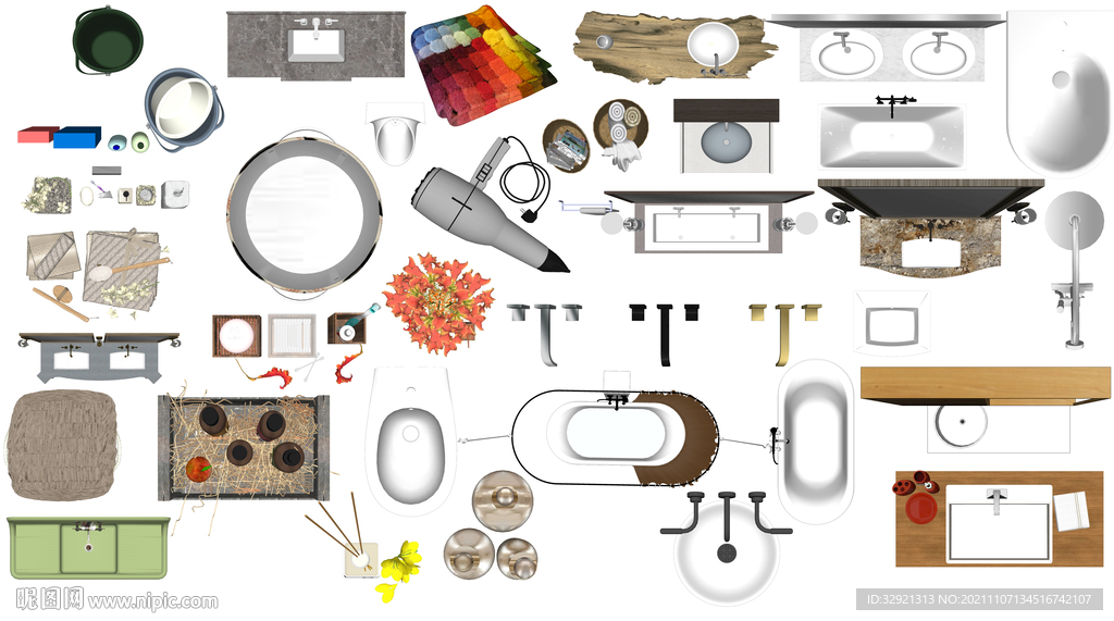 卫生间用品高清彩平素材PSD