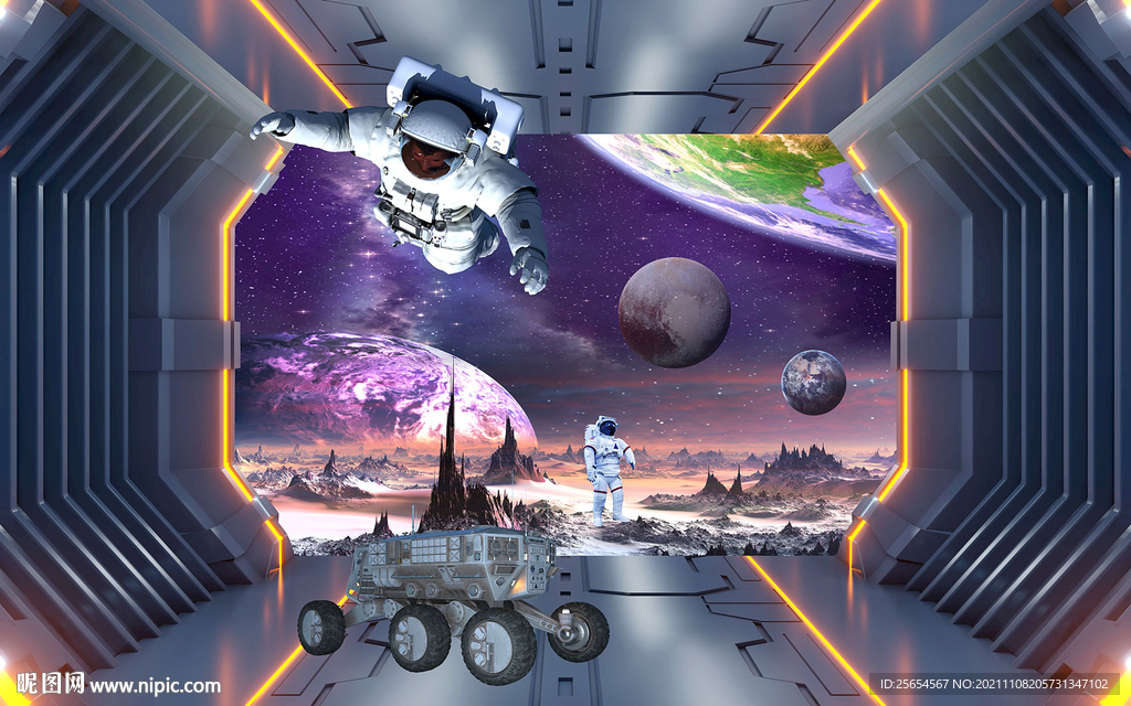 飞船舷窗宇宙背景墙
