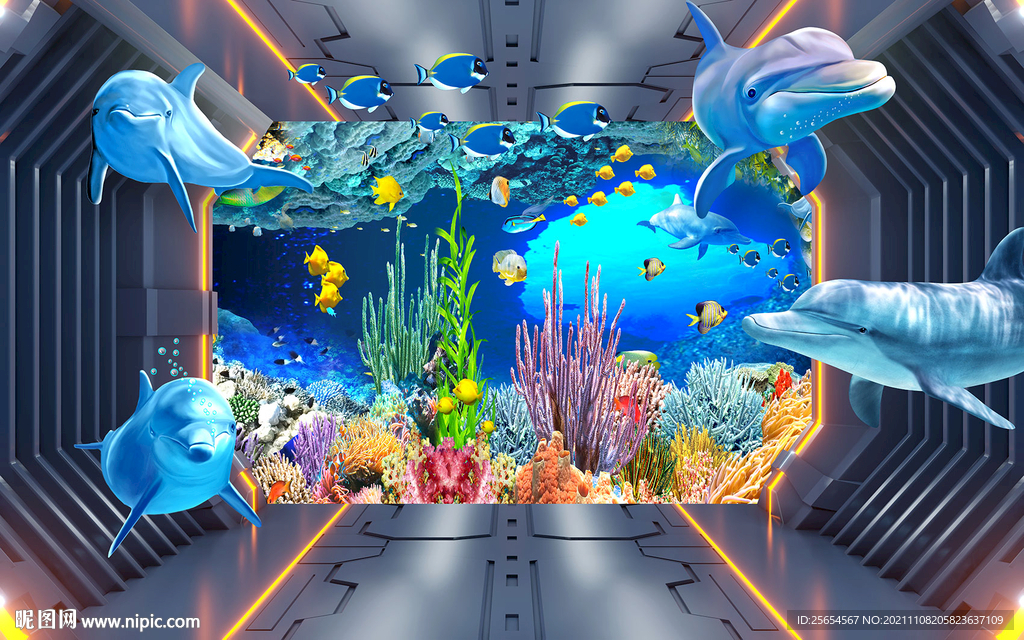 海豚海底世界3D海电视背景墙