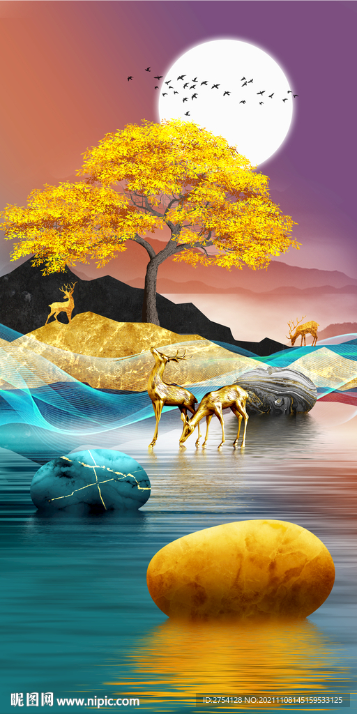 装饰画 晶瓷画 石头麋鹿